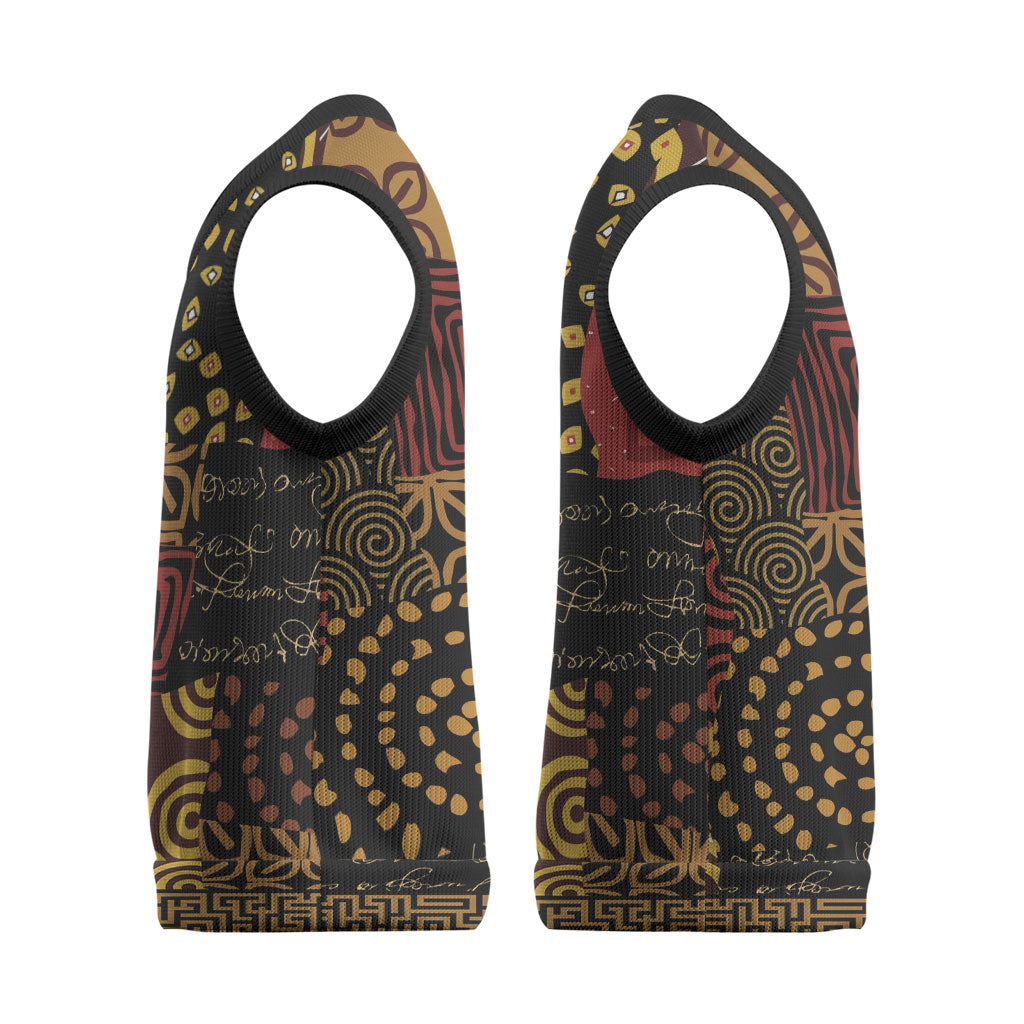 African American Quilt Inspired Christmas Knitted V-Neck Vest Earth Tone African Patchwork Motif