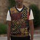 African American Quilt Inspired Christmas Knitted V-Neck Vest Earth Tone African Patchwork Motif