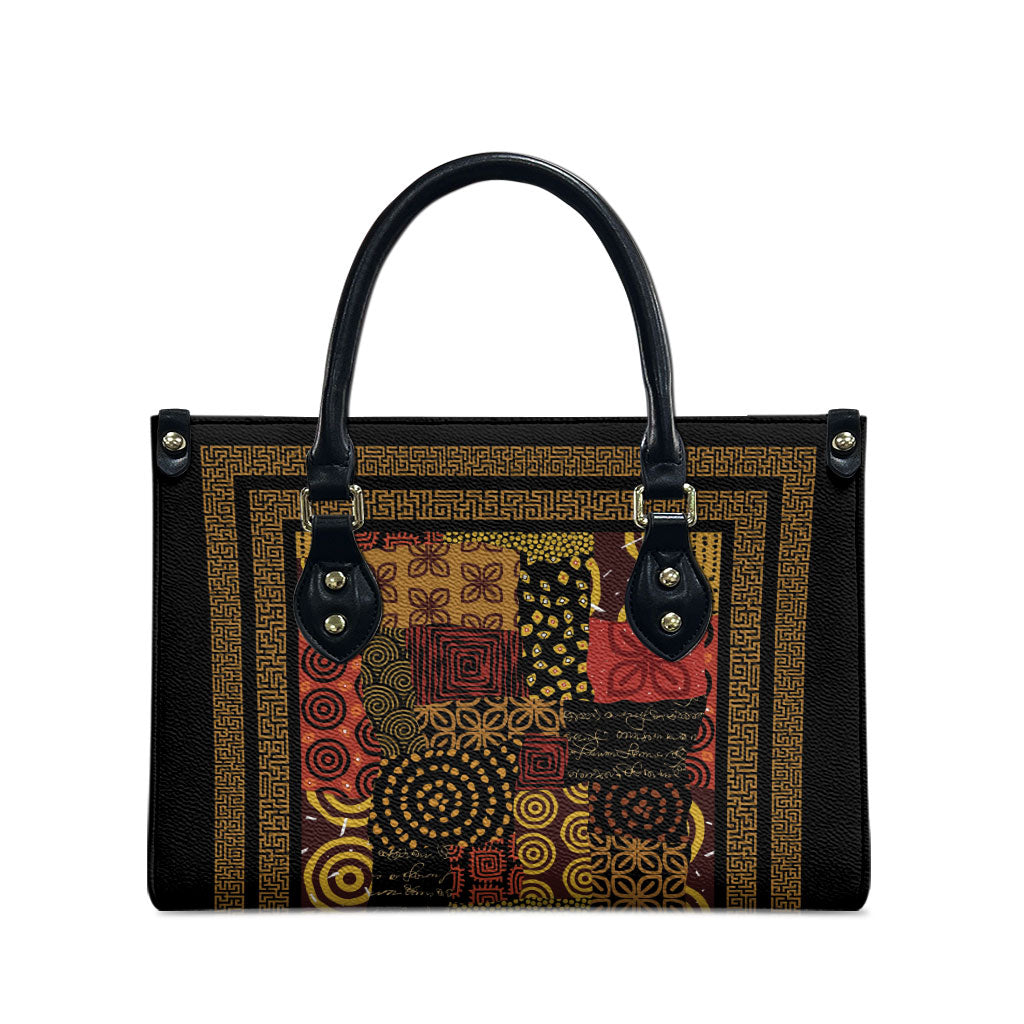African American Quilt Inspired Leather Bag Earth Tone African Patchwork Motif