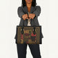 African American Quilt Inspired Leather Bag Earth Tone African Patchwork Motif