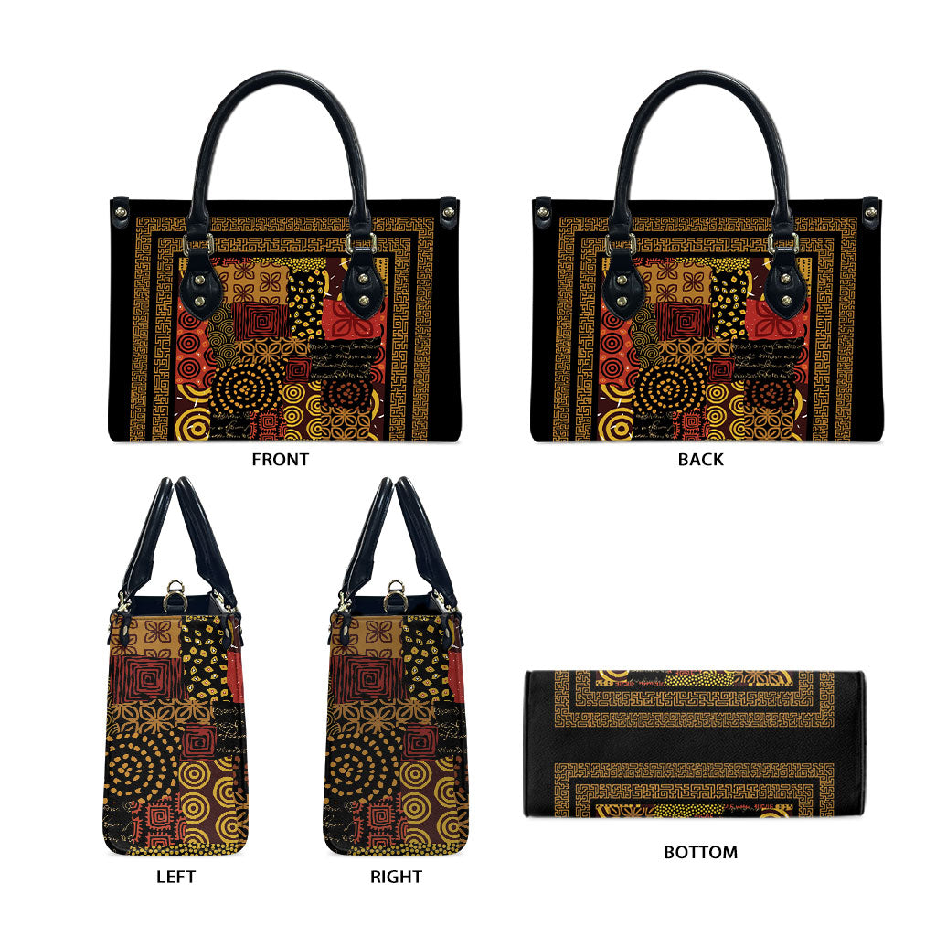 African American Quilt Inspired Leather Bag Earth Tone African Patchwork Motif
