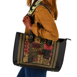 African American Quilt Inspired Leather Tote Bag Earth Tone African Patchwork Motif