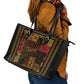 African American Quilt Inspired Leather Tote Bag Earth Tone African Patchwork Motif