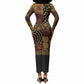 African American Quilt Inspired Long Sleeve Bodycon Dress Earth Tone African Patchwork Motif