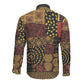 African American Quilt Inspired Long Sleeve Button Shirt Earth Tone African Patchwork Motif