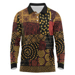 African American Quilt Inspired Long Sleeve Polo Shirt Earth Tone African Patchwork Motif