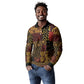 African American Quilt Inspired Long Sleeve Polo Shirt Earth Tone African Patchwork Motif