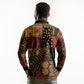 African American Quilt Inspired Long Sleeve Polo Shirt Earth Tone African Patchwork Motif
