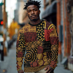 African American Quilt Inspired Long Sleeve Shirt Earth Tone African Patchwork Motif