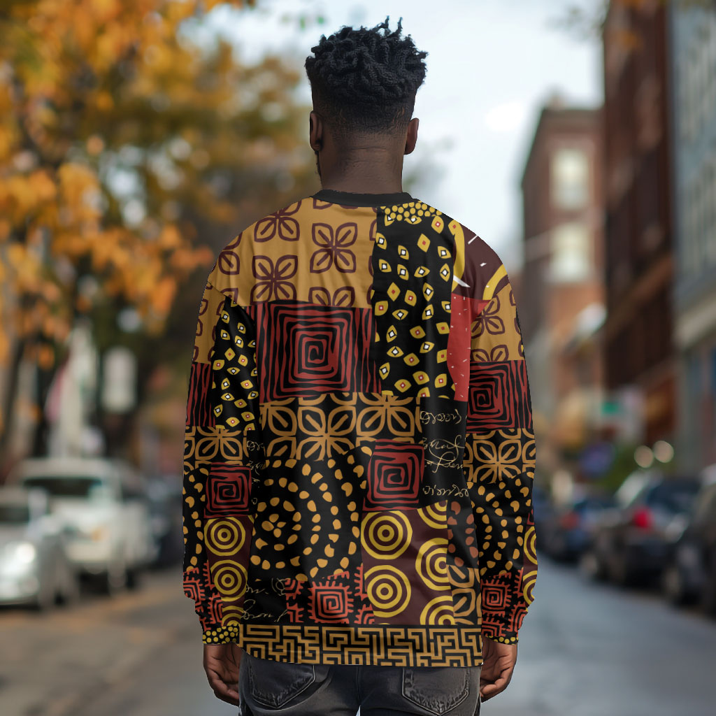 African American Quilt Inspired Long Sleeve Shirt Earth Tone African Patchwork Motif