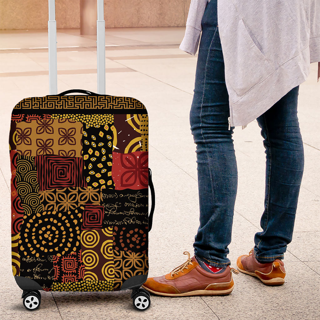 African American Quilt Inspired Luggage Cover Earth Tone African Patchwork Motif