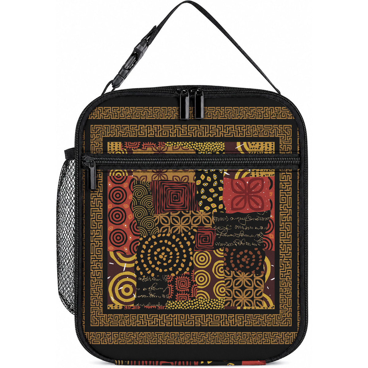 African American Quilt Inspired Lunch Bag Earth Tone African Patchwork Motif