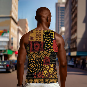 African American Quilt Inspired Men Tank Top Earth Tone African Patchwork Motif