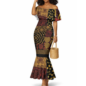 African American Quilt Inspired Mermaid Dress Earth Tone African Patchwork Motif