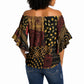 African American Quilt Inspired Off Shoulder Wrap Waist Top Earth Tone African Patchwork Motif