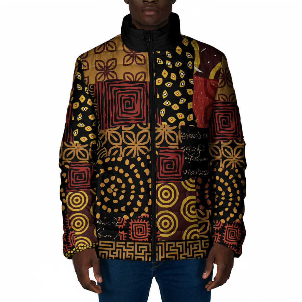 African American Quilt Inspired Padded Jacket Earth Tone African Patchwork Motif