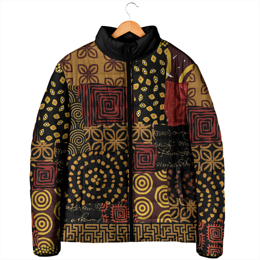 African American Quilt Inspired Padded Jacket Earth Tone African Patchwork Motif
