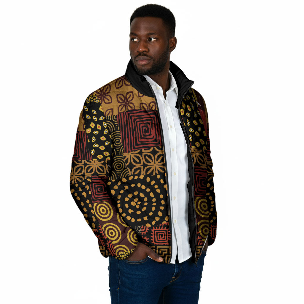African American Quilt Inspired Padded Jacket Earth Tone African Patchwork Motif