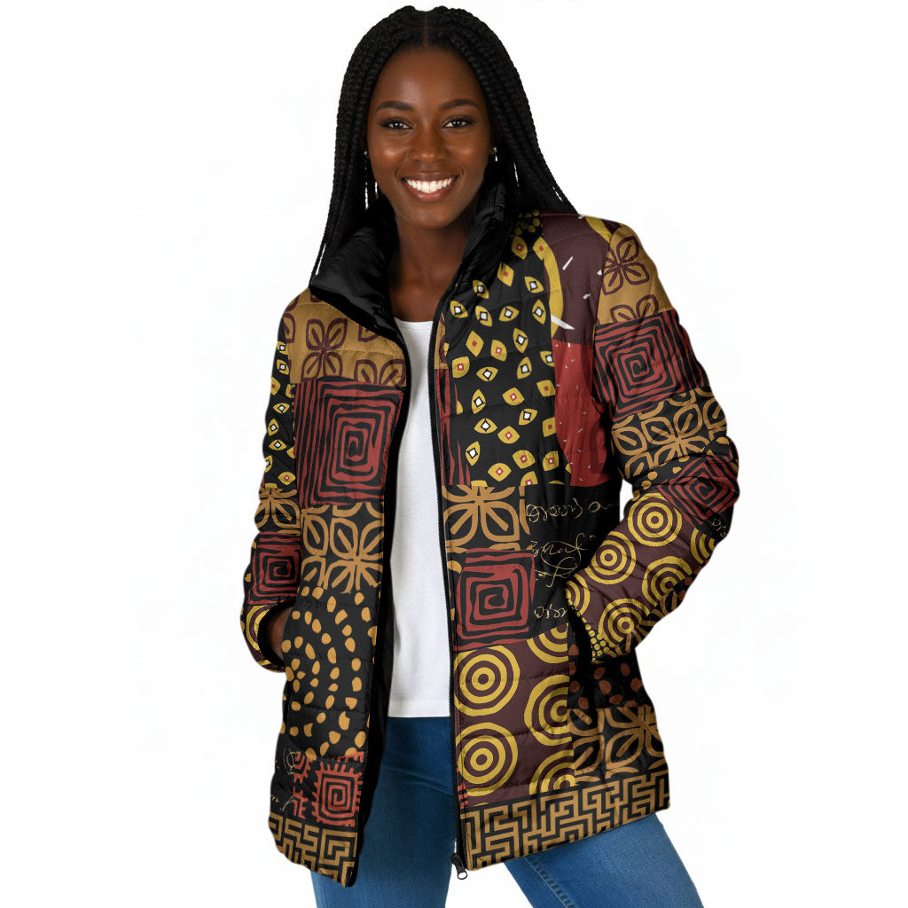African American Quilt Inspired Padded Jacket Earth Tone African Patchwork Motif
