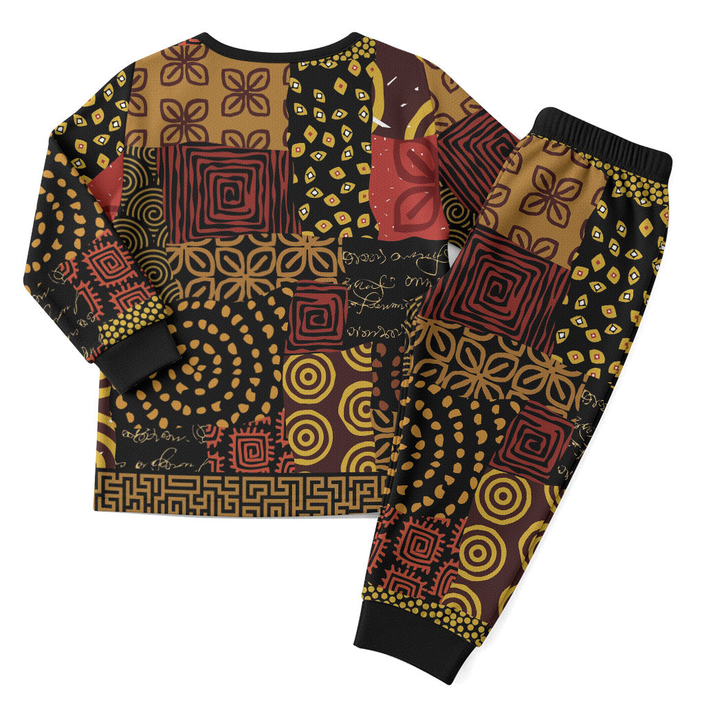 African American Quilt Inspired Christmas Pajama Set Earth Tone African Patchwork Motif