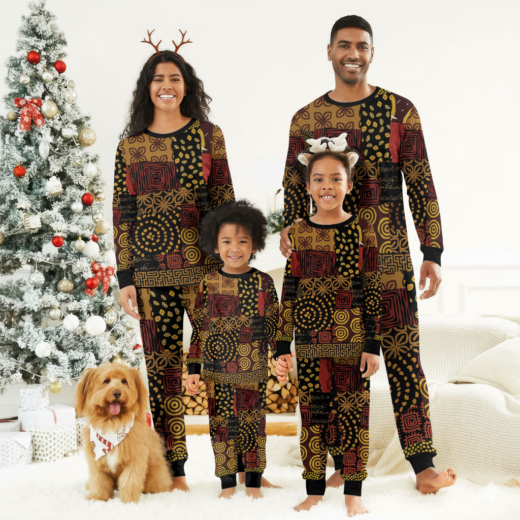 African American Quilt Inspired Christmas Pajama Set Earth Tone African Patchwork Motif