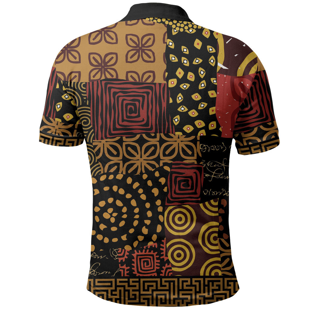 African American Quilt Inspired Polo Shirt Earth Tone African Patchwork Motif