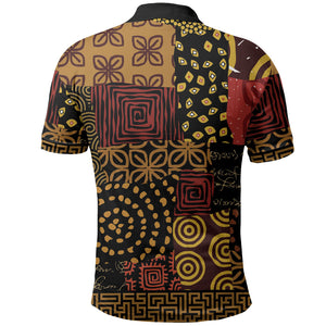 African American Quilt Inspired Polo Shirt Earth Tone African Patchwork Motif