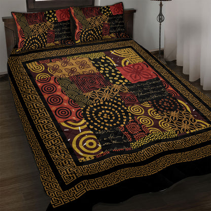 African American Quilt Inspired Quilt Bed Set Earth Tone African Patchwork Motif
