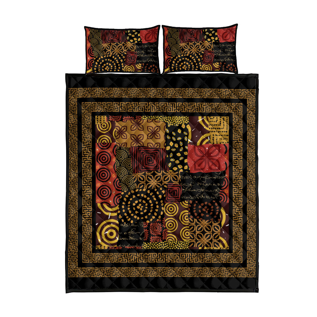 African American Quilt Inspired Quilt Bed Set Earth Tone African Patchwork Motif