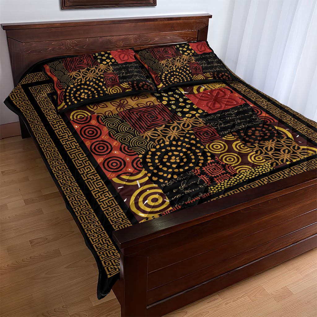African American Quilt Inspired Quilt Bed Set Earth Tone African Patchwork Motif