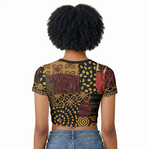 African American Quilt Inspired Raglan Cropped T shirt Earth Tone African Patchwork Motif
