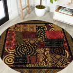 African American Quilt Inspired Round Carpet Earth Tone African Patchwork Motif