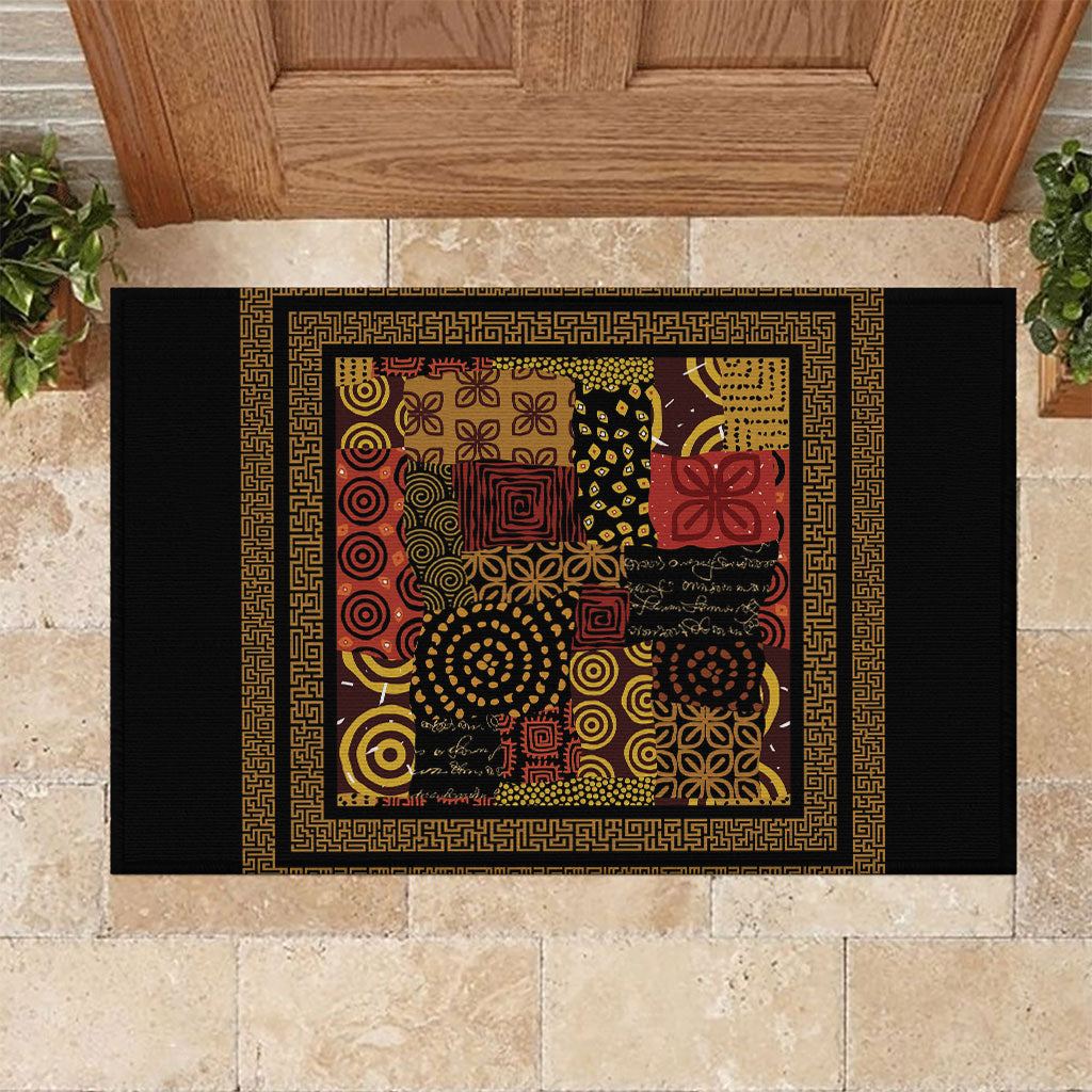 African American Quilt Inspired Rubber Doormat Earth Tone African Patchwork Motif