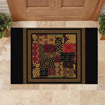 African American Quilt Inspired Rubber Doormat Earth Tone African Patchwork Motif
