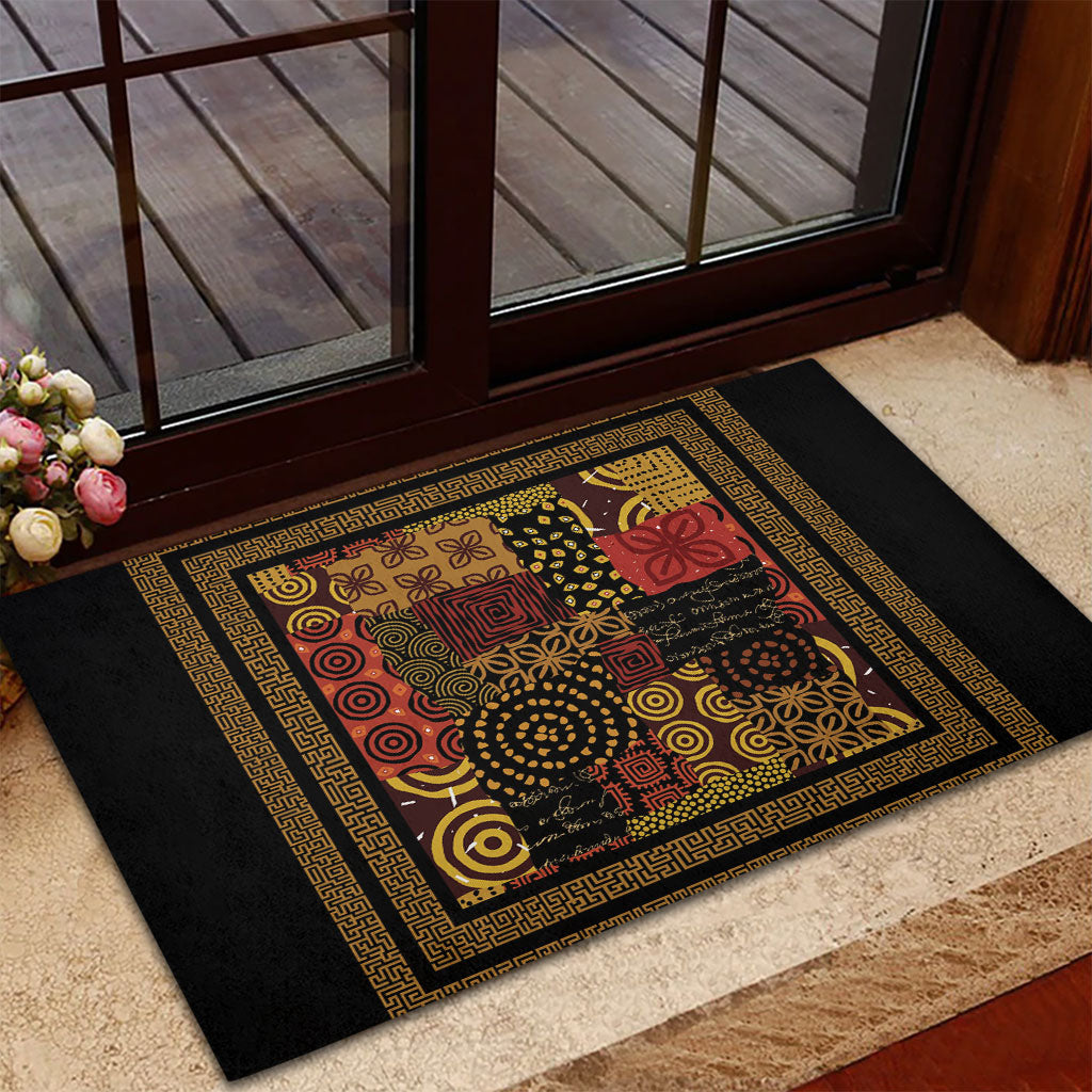African American Quilt Inspired Rubber Doormat Earth Tone African Patchwork Motif