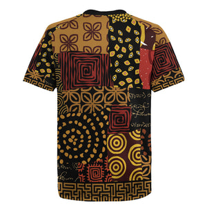 African American Quilt Inspired Rugby Jersey Earth Tone African Patchwork Motif