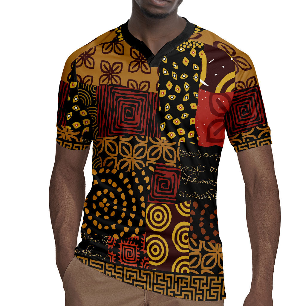African American Quilt Inspired Rugby Jersey Earth Tone African Patchwork Motif