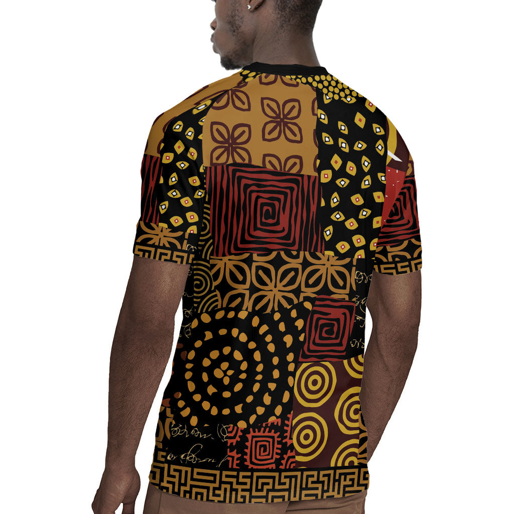 African American Quilt Inspired Rugby Jersey Earth Tone African Patchwork Motif