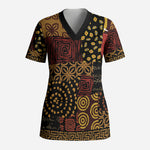 African American Quilt Inspired Scrub Top Earth Tone African Patchwork Motif