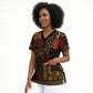 African American Quilt Inspired Scrub Top Earth Tone African Patchwork Motif