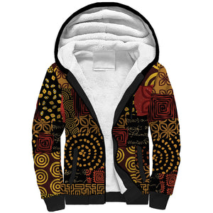 African American Quilt Inspired Sherpa Hoodie Earth Tone African Patchwork Motif