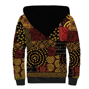 African American Quilt Inspired Sherpa Hoodie Earth Tone African Patchwork Motif