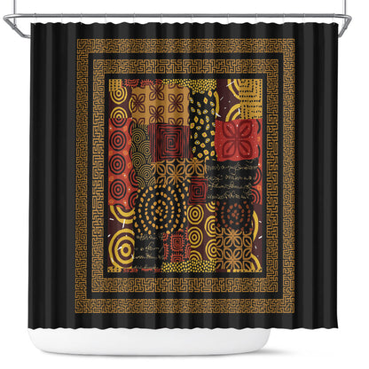 African American Quilt Inspired Shower Curtain Earth Tone African Patchwork Motif