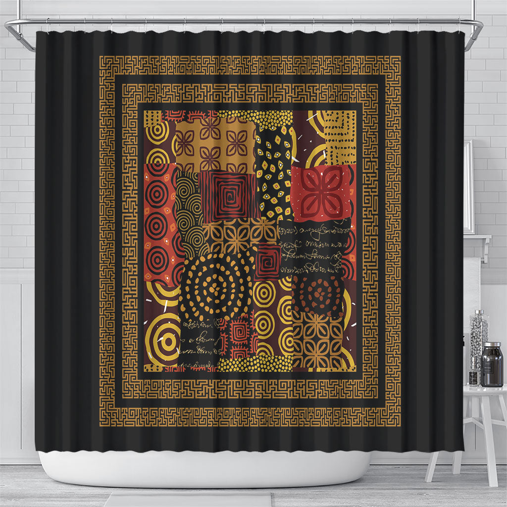 African American Quilt Inspired Shower Curtain Earth Tone African Patchwork Motif