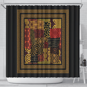 African American Quilt Inspired Shower Curtain Earth Tone African Patchwork Motif