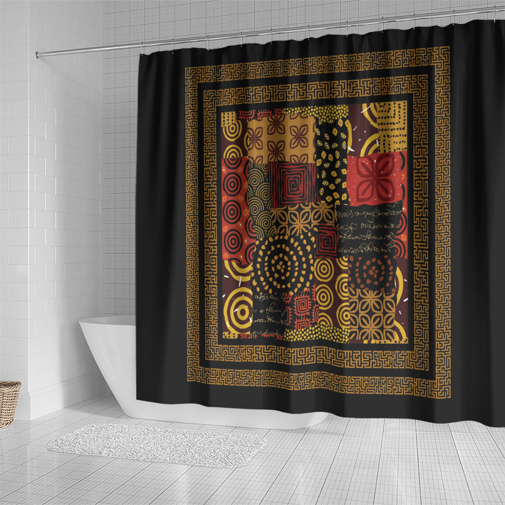 African American Quilt Inspired Shower Curtain Earth Tone African Patchwork Motif