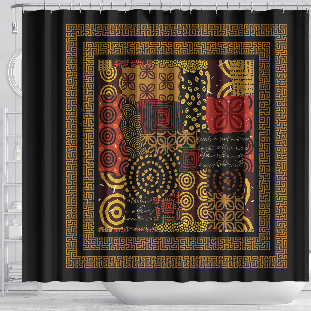 African American Quilt Inspired Shower Curtain Earth Tone African Patchwork Motif