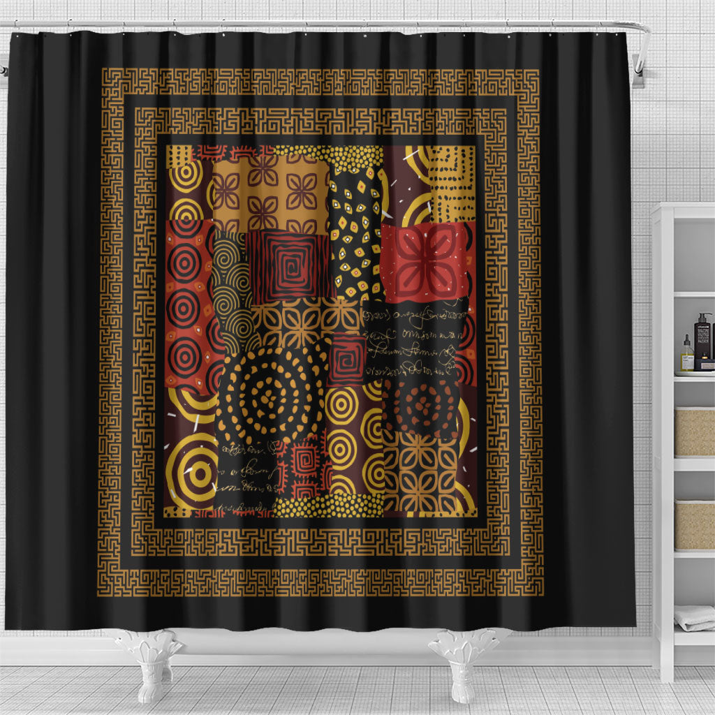 African American Quilt Inspired Shower Curtain Earth Tone African Patchwork Motif