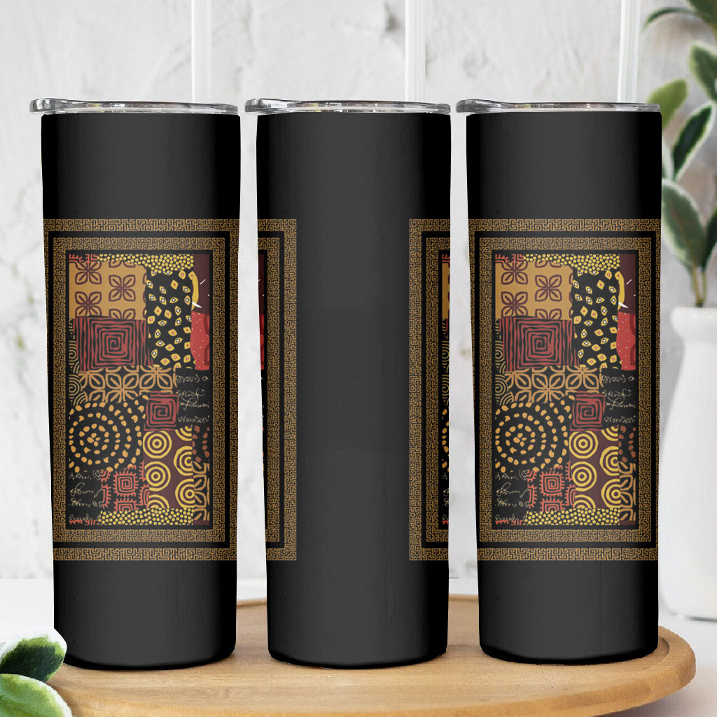 African American Quilt Inspired Skinny Tumbler Earth Tone African Patchwork Motif