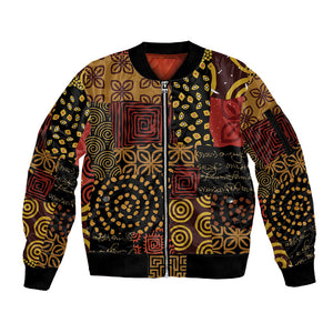 African American Quilt Inspired Sleeve Zip Bomber Jacket Earth Tone African Patchwork Motif